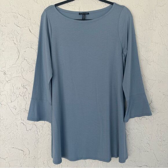 EILEEN FISHER Blouse Top Women Medium Haze Bateau Neck Bell Sleeve - Picture 3 of 10
